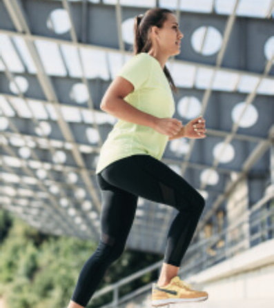 Woman running on stairs